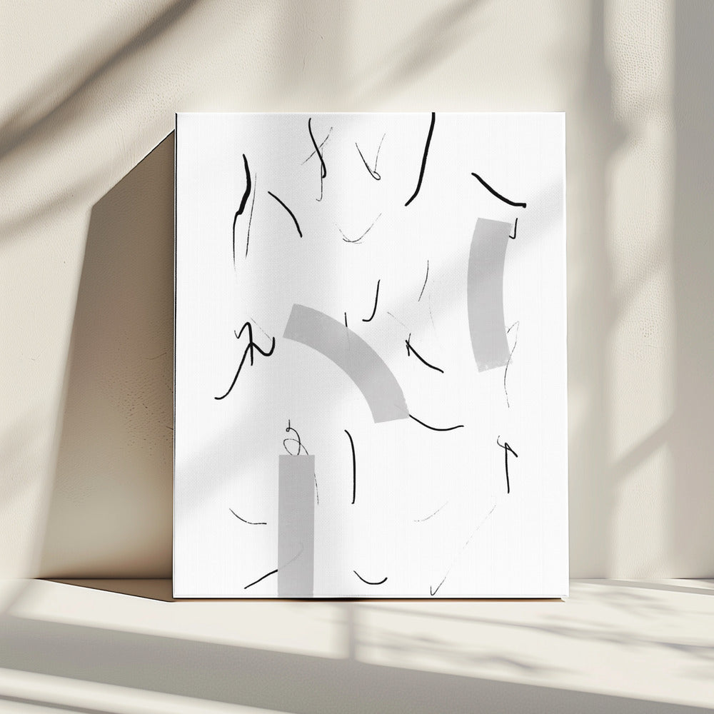 Fluid Black Lines And Soft Grey Shapes | Canvas