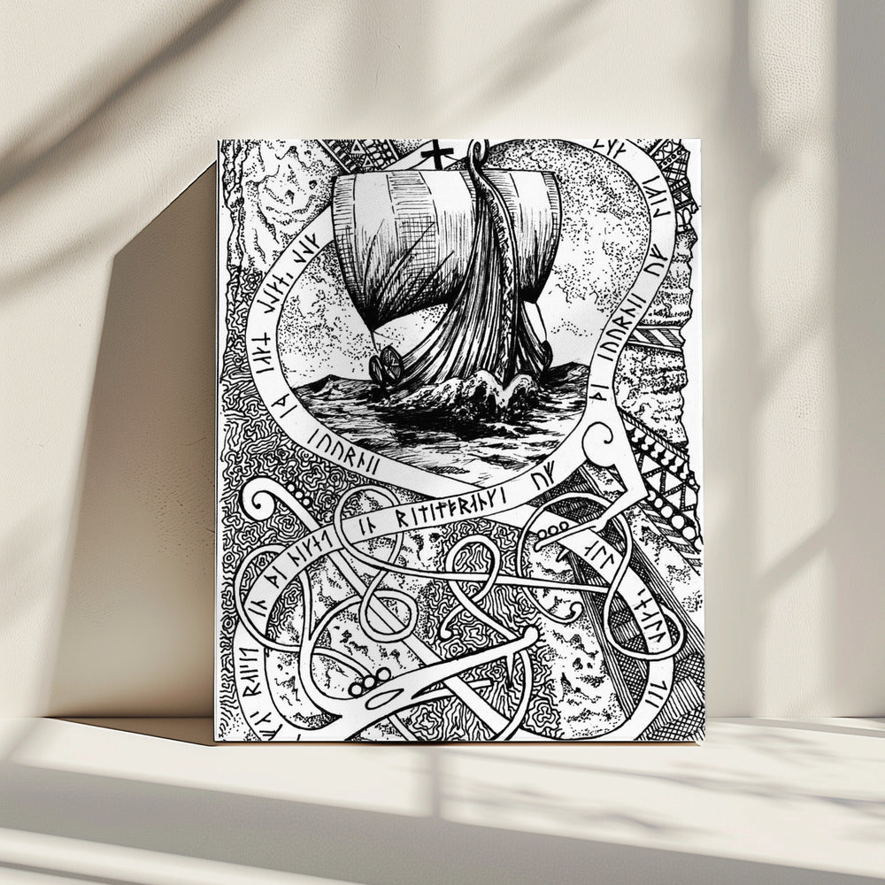 De Reis. Viking Doodle Inkttekening. | Canvas