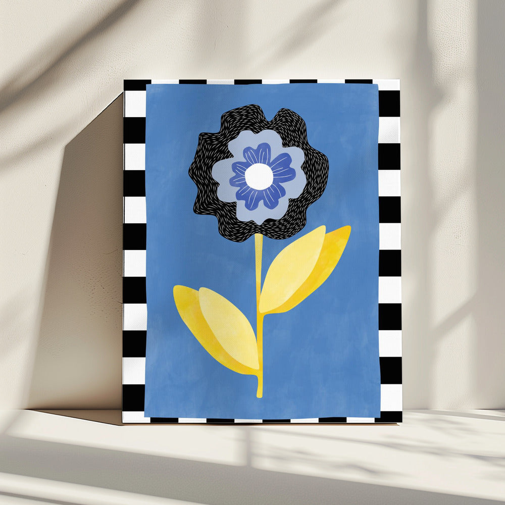 Bloem met een blauw en zwart bloemblaadje | Canvas