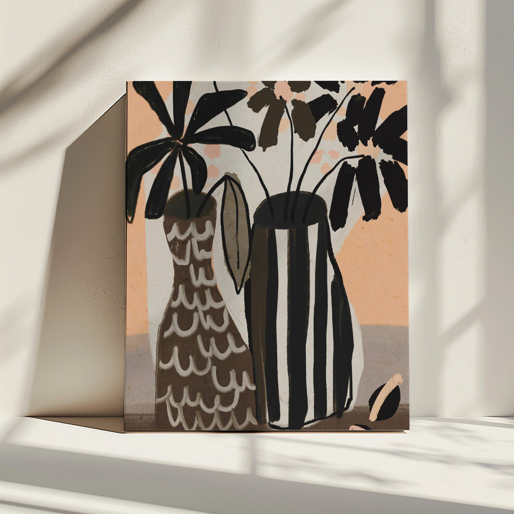 Gestreepte vazen bloeien | Canvas