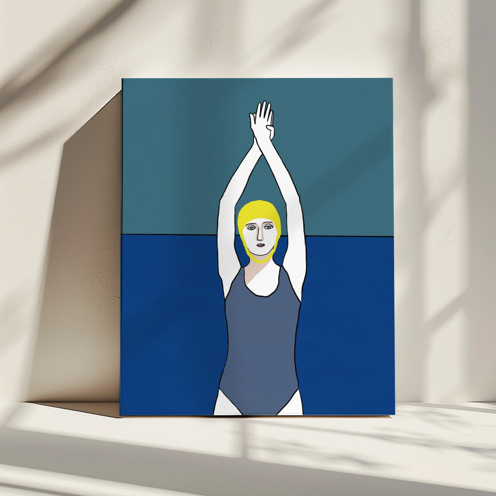 Zwemmer met gele muts | Canvas