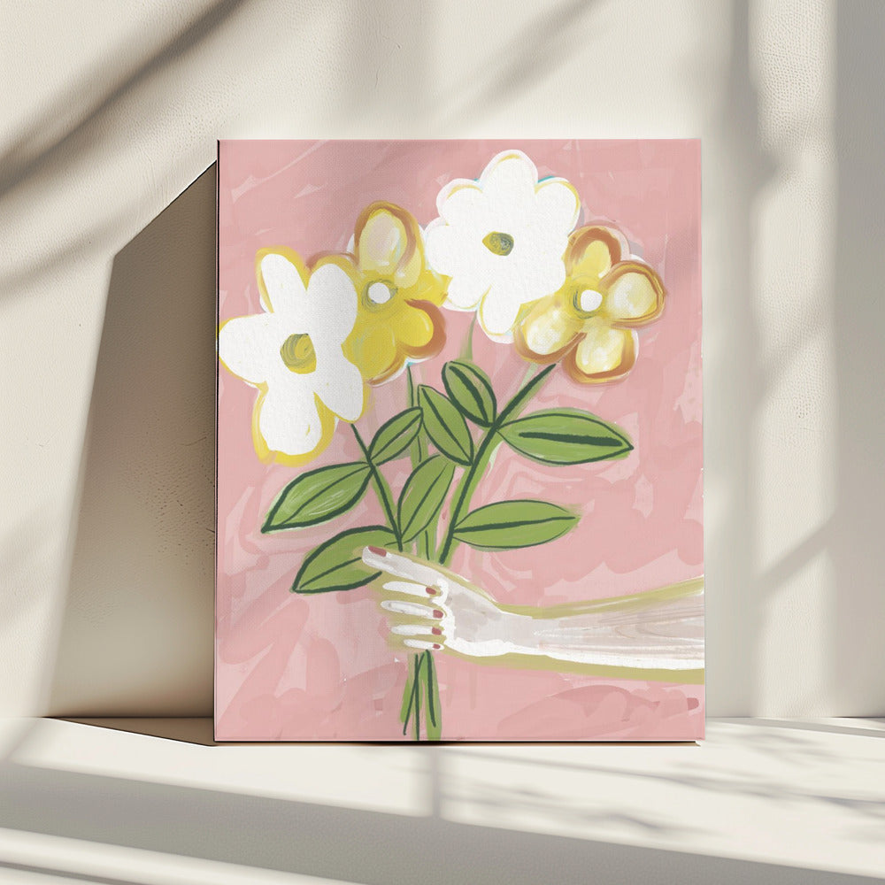 Bos bloemen roze en geel | Canvas