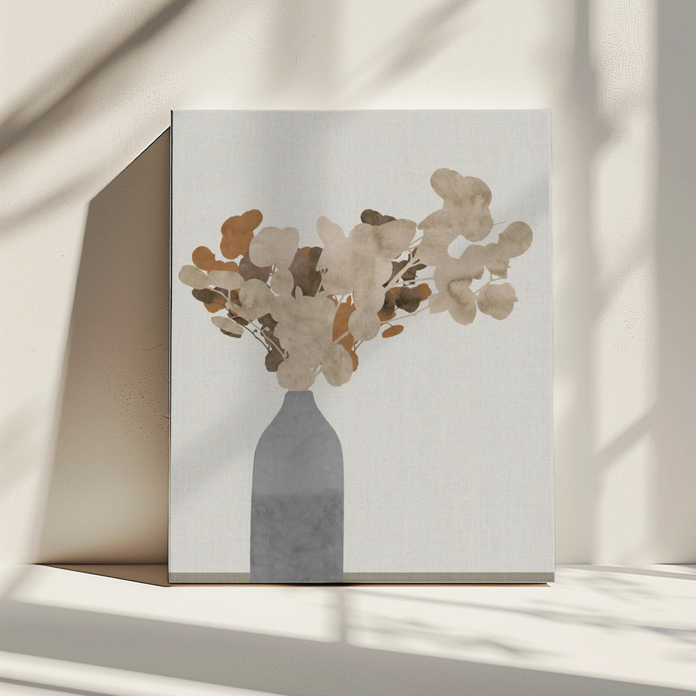 Roestbruine gedroogde bloemen in vaas op tafel 1 Jpg | Canvas