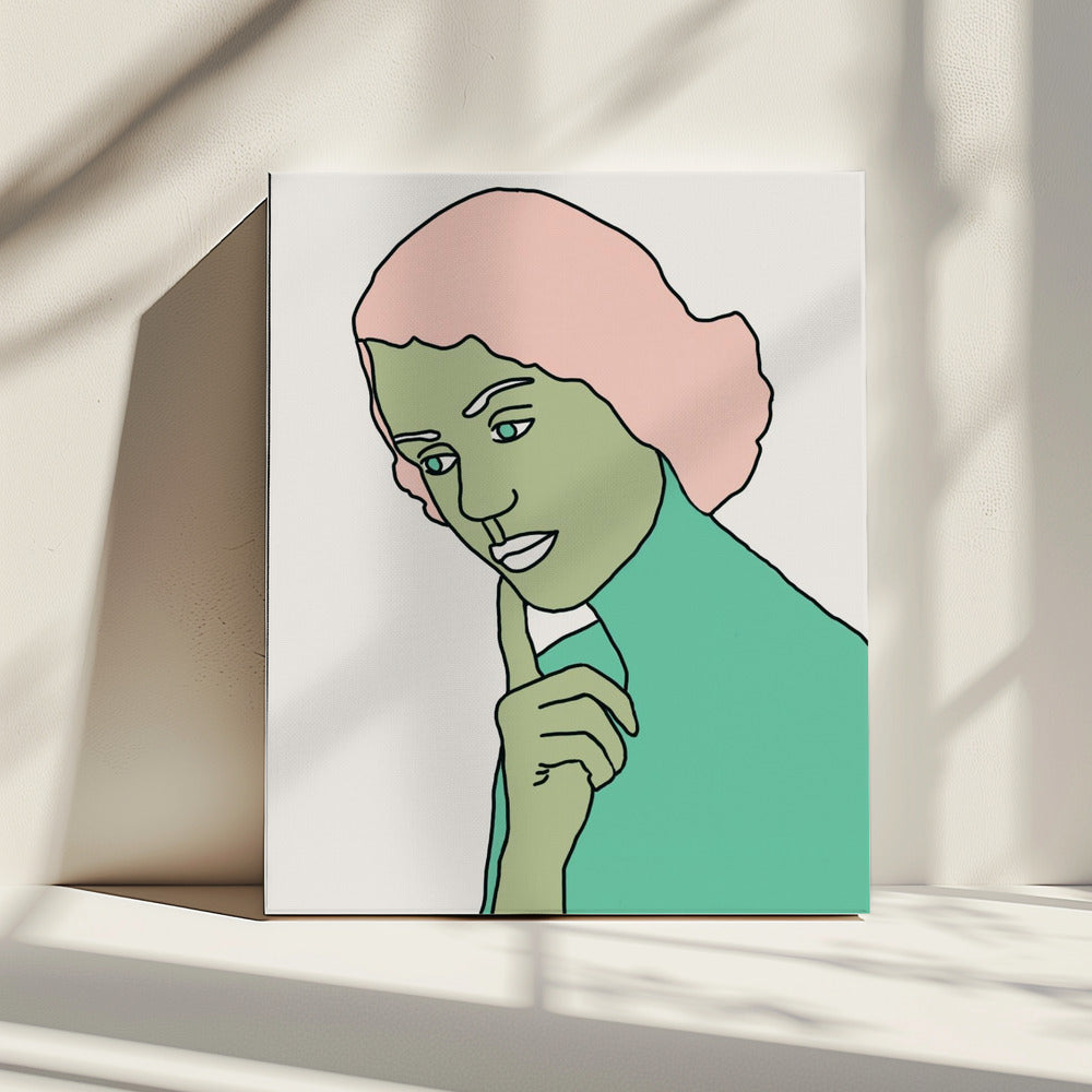 Dame Denkend Groen | Canvas