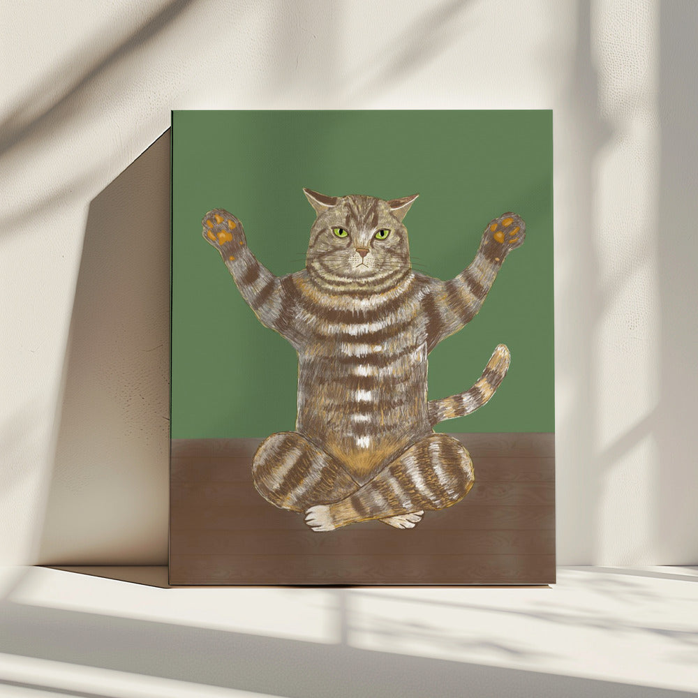 Yoga Kat Groene Achtergrond | Canvas