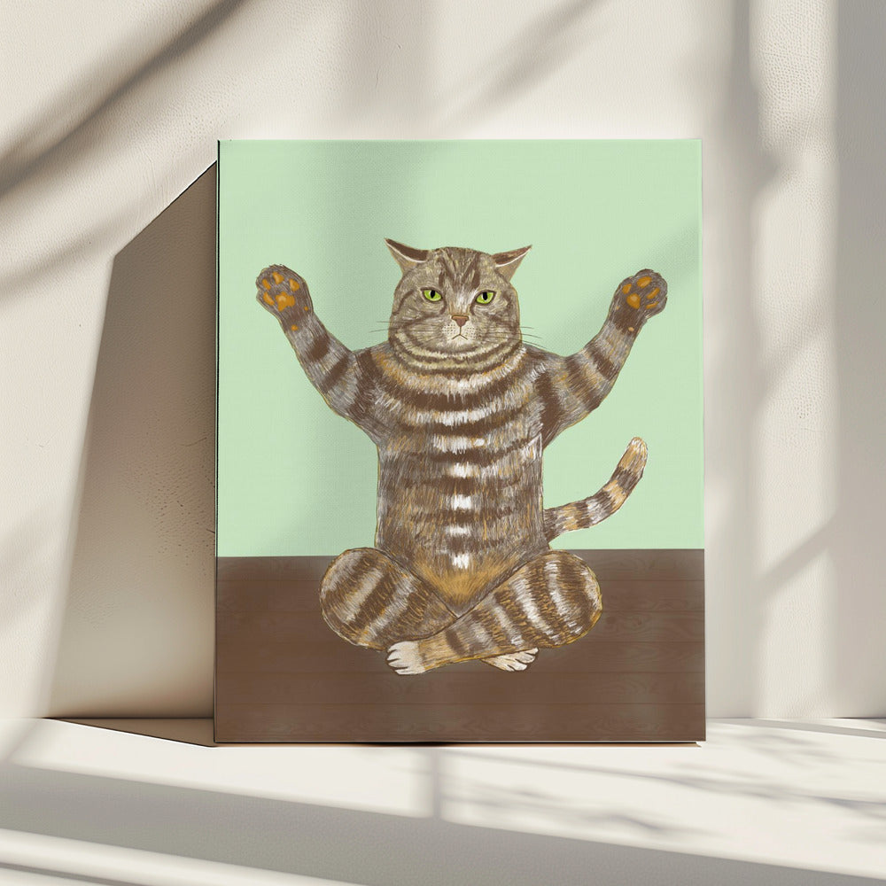 Yoga Kat Lichtgroene Achtergrond | Canvas