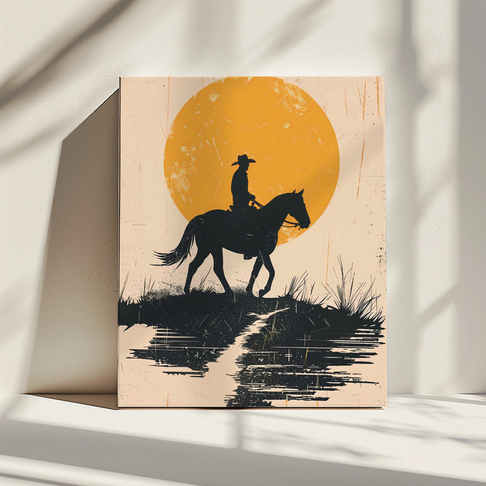Cowboy in de zonsondergang | Canvas