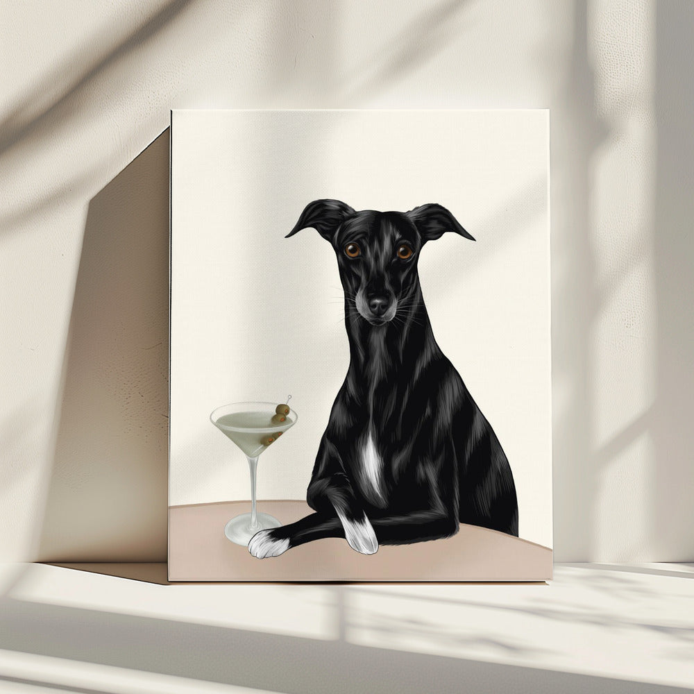 Stijlvolle windhond met martini | Canvas