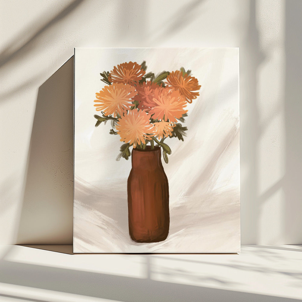 Vaas met bloemen in perzik | Canvas