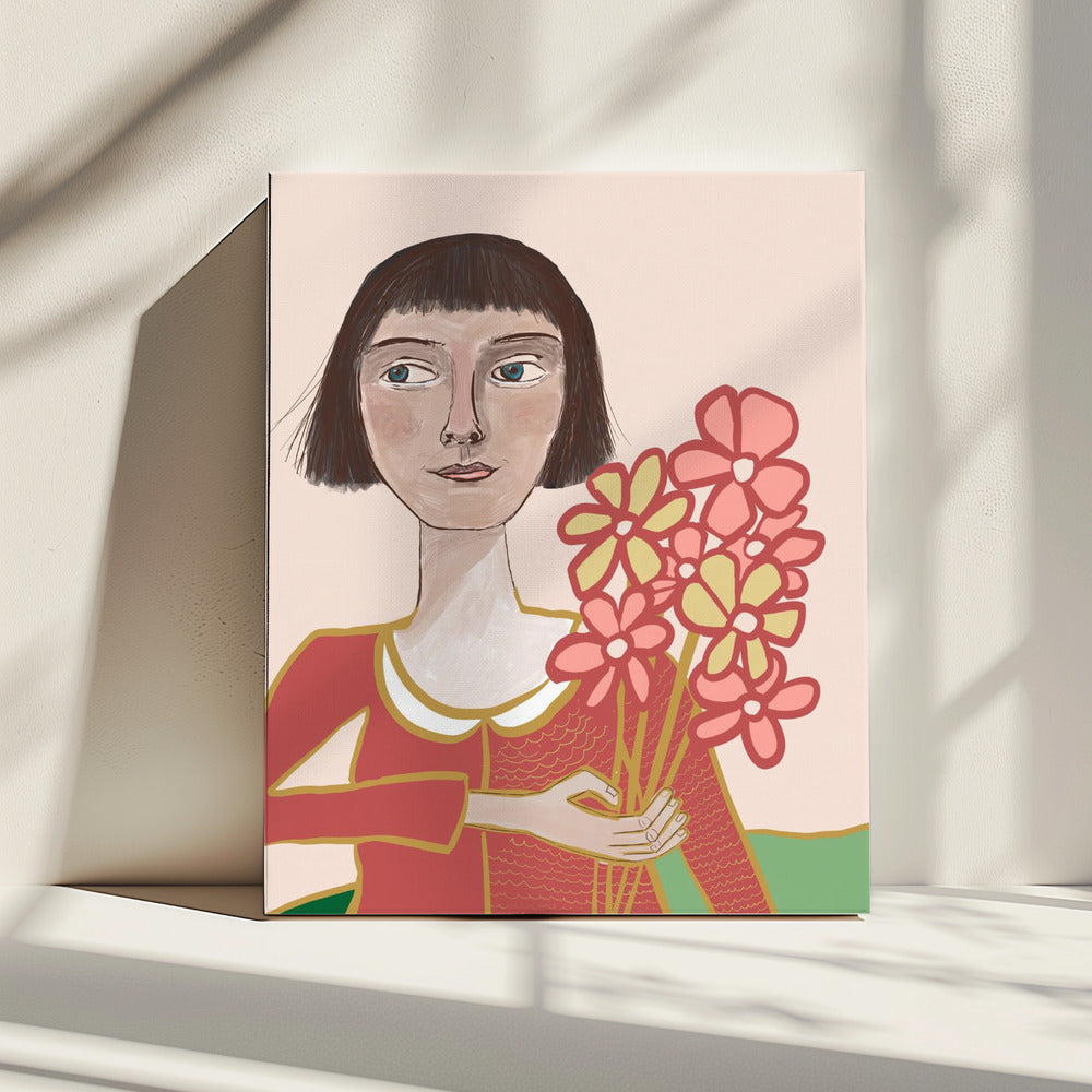 Vrouw met bloemen | Canvas