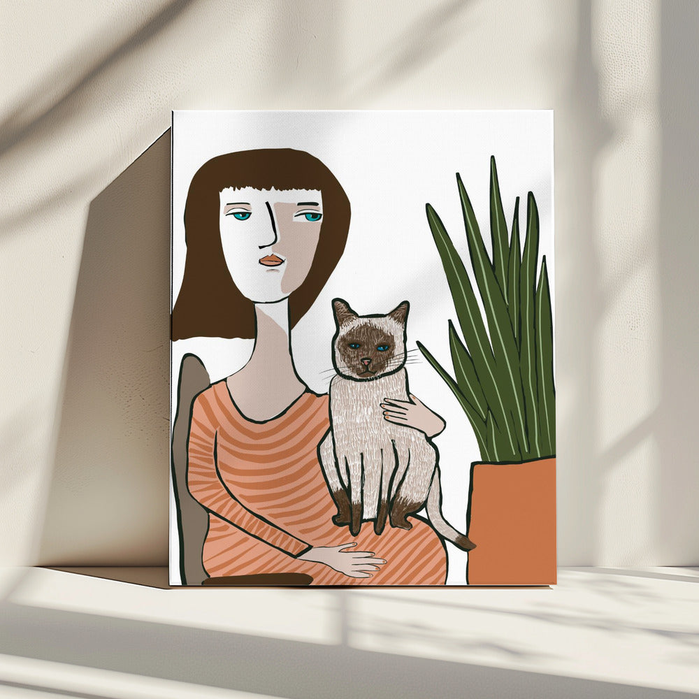 Meisje met Siamese kat | Canvas