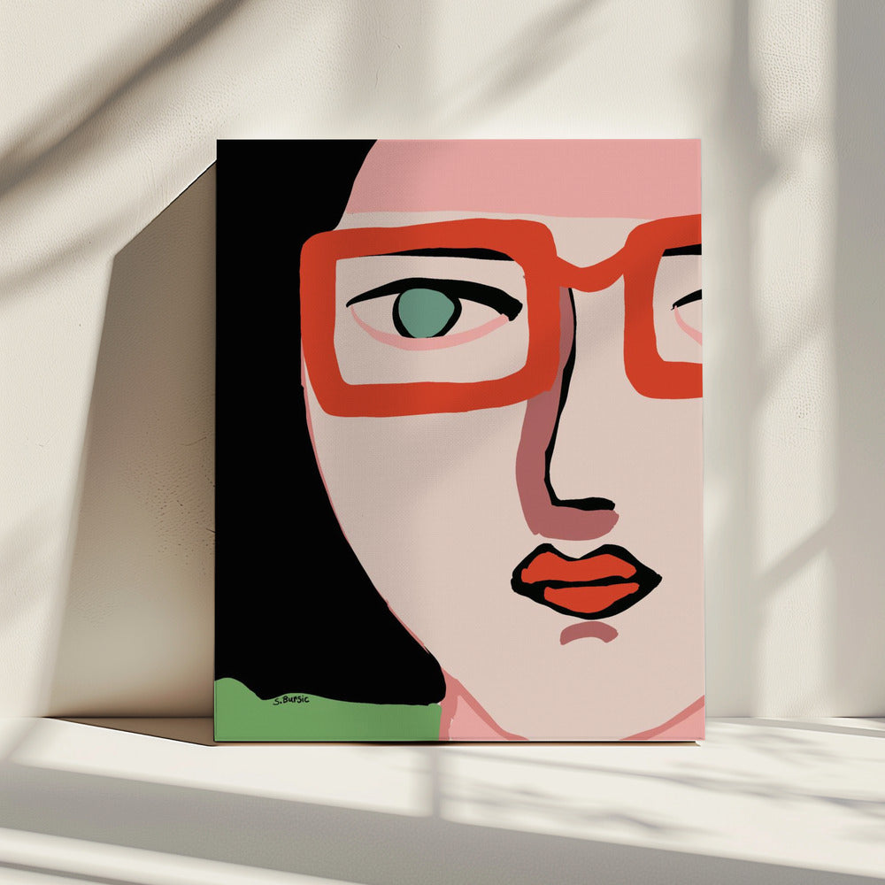 Dame met rode bril | Canvas