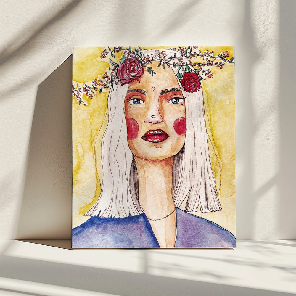 Dame met bloemenkrans | Canvas