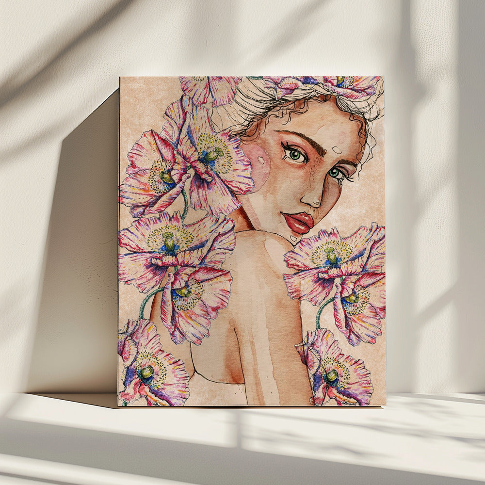 Vrouw met klaprozen | Canvas