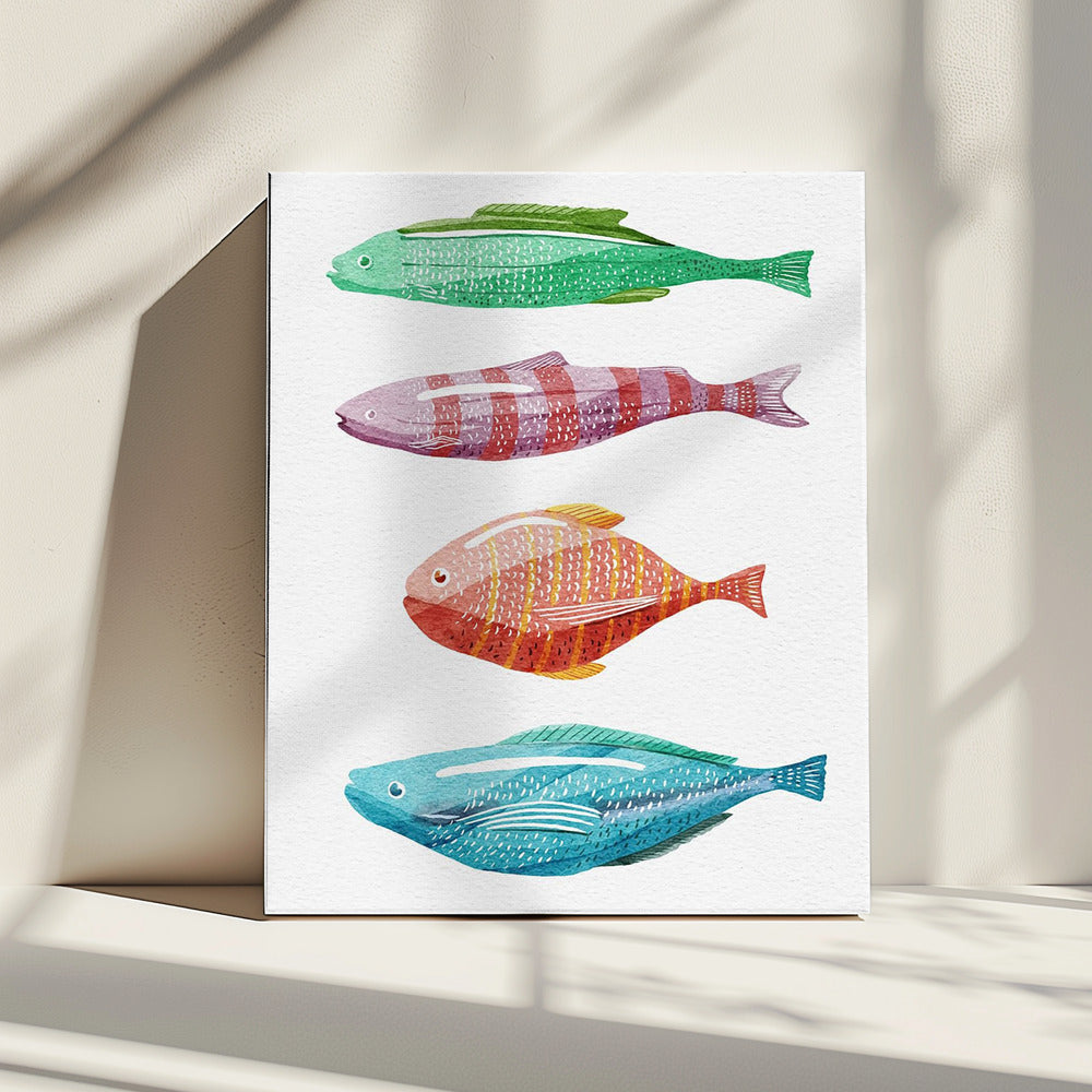 Vier kleurrijke vissen | Canvas