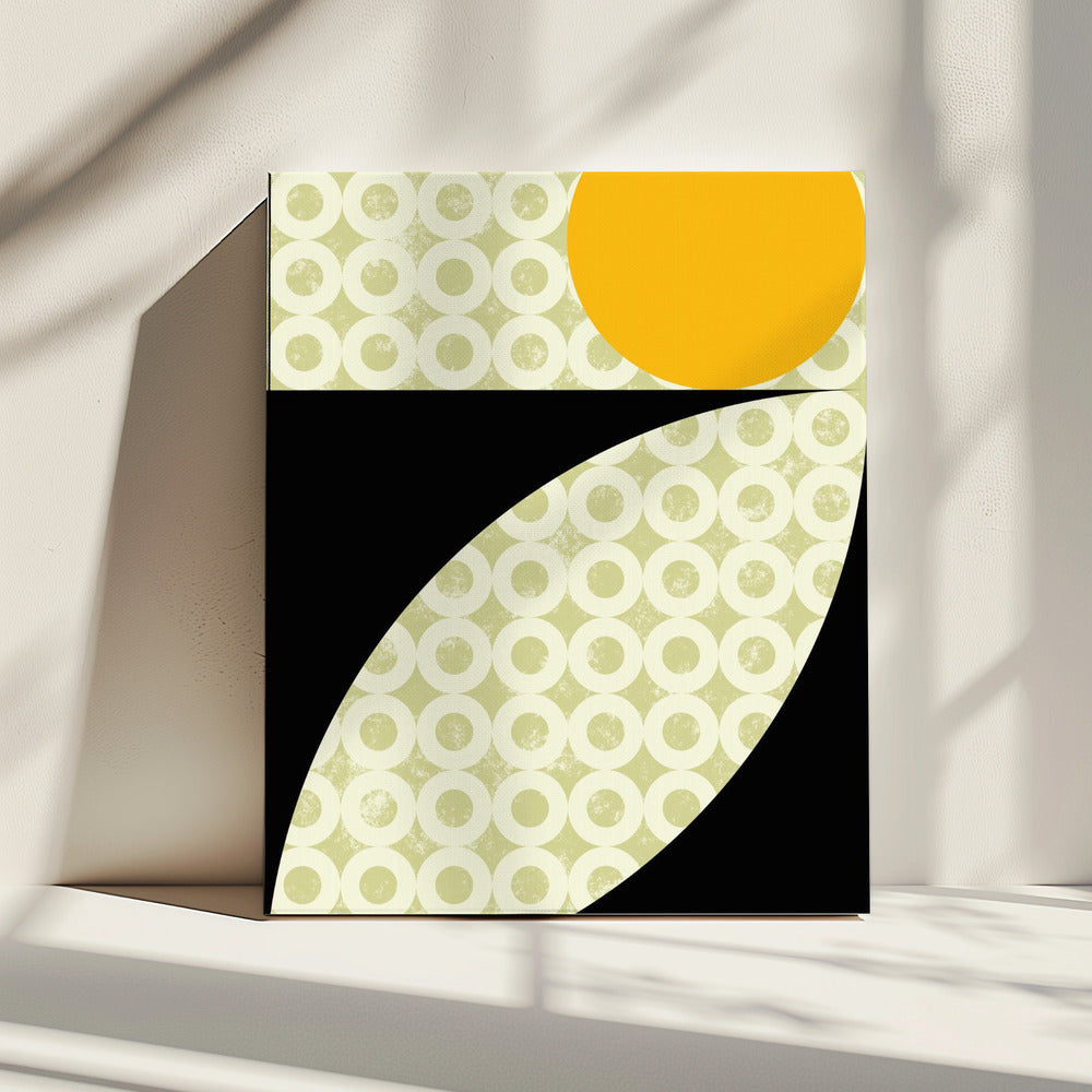Geometrische vormen met een opvallende gele cirkel | Canvas