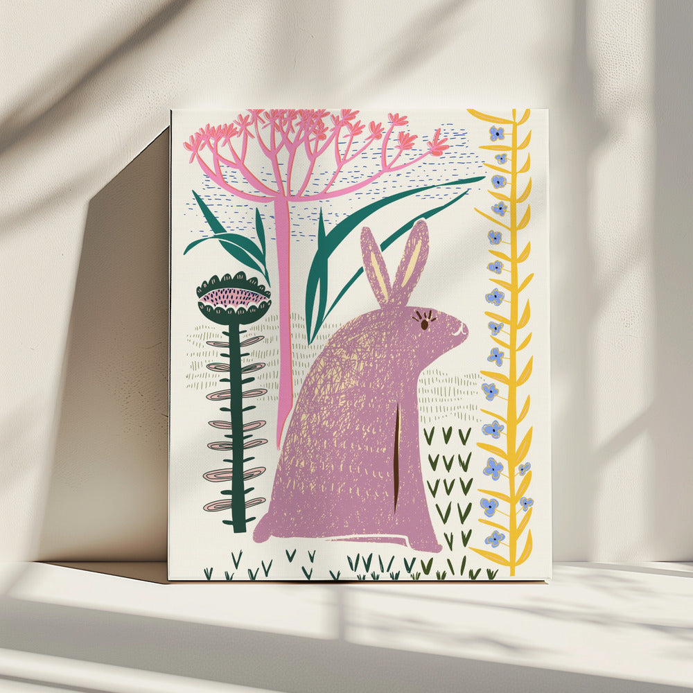 Blokdruk lila konijn | Canvas