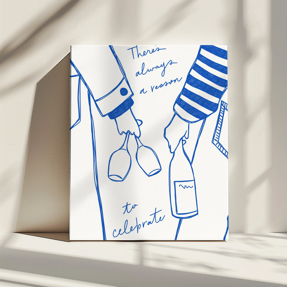 Vrouw met wijnfles en wijnglas (blauw) - Wine Vin Femme Bleu | Canvas