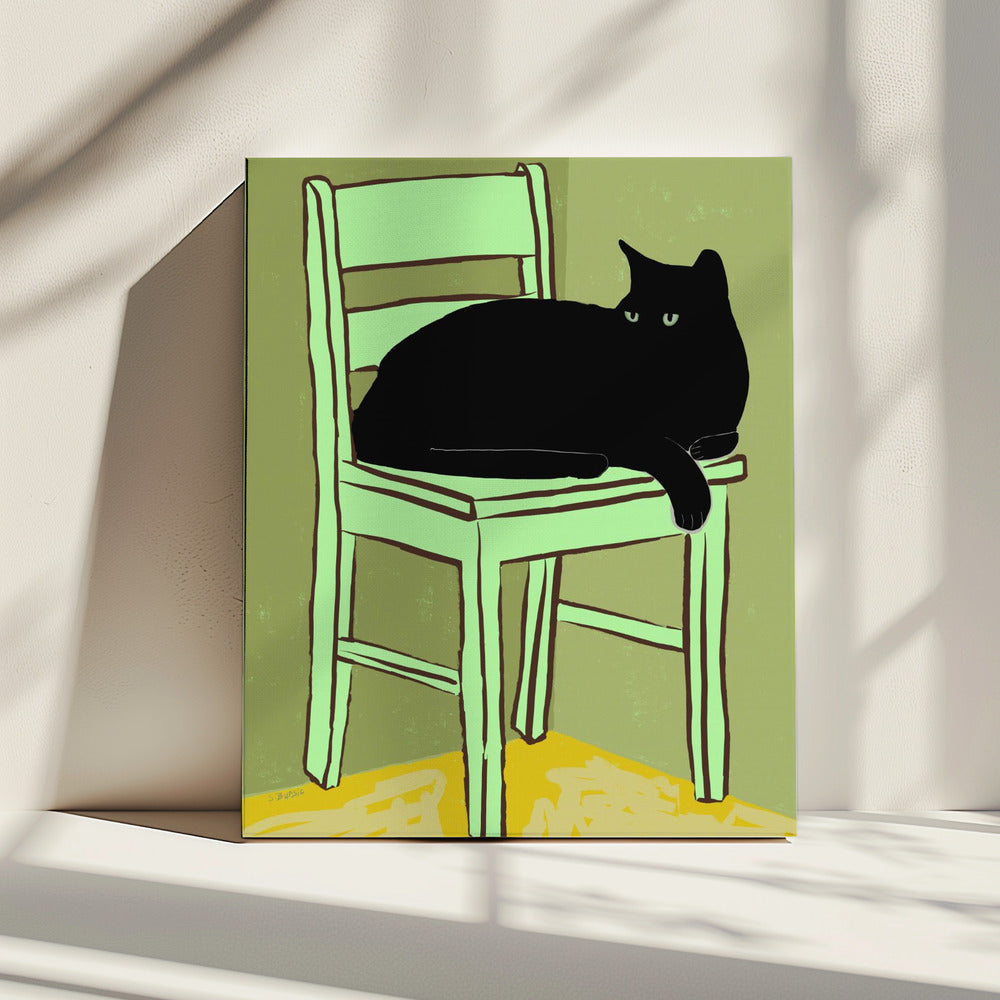Zwarte kat op stoel | Canvas