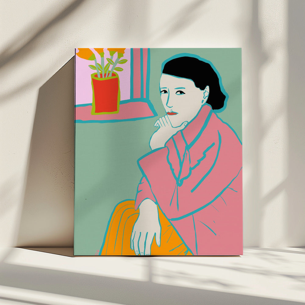 Dame in het roze | Canvas