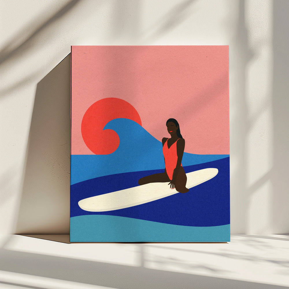 Meisje op een surfplank | Canvas