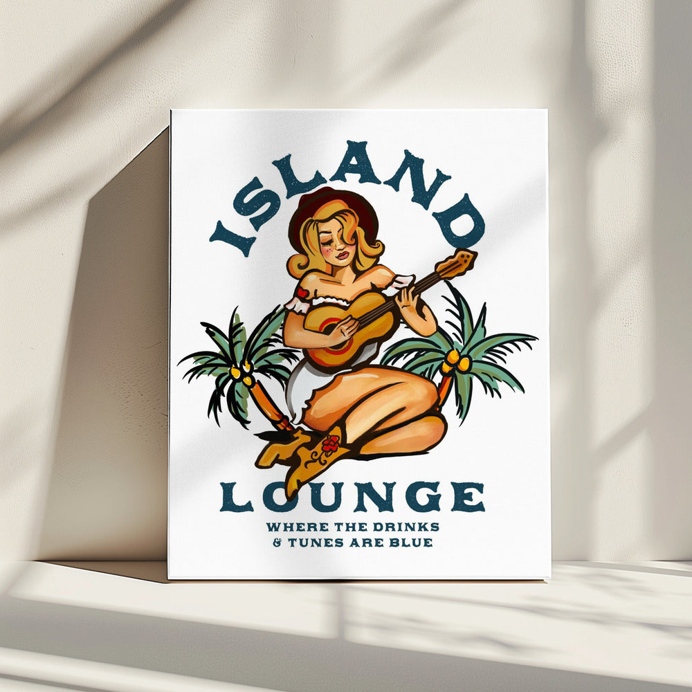 Island Lounge Tropical Pin Up Girl speelt gitaar | Canvas