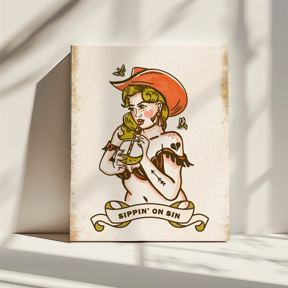Sippin On Sin Cute & Sassy Cowgirl Art | Canvas