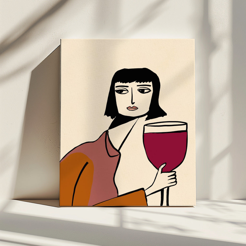 Ladying drinkt wijn | Canvas