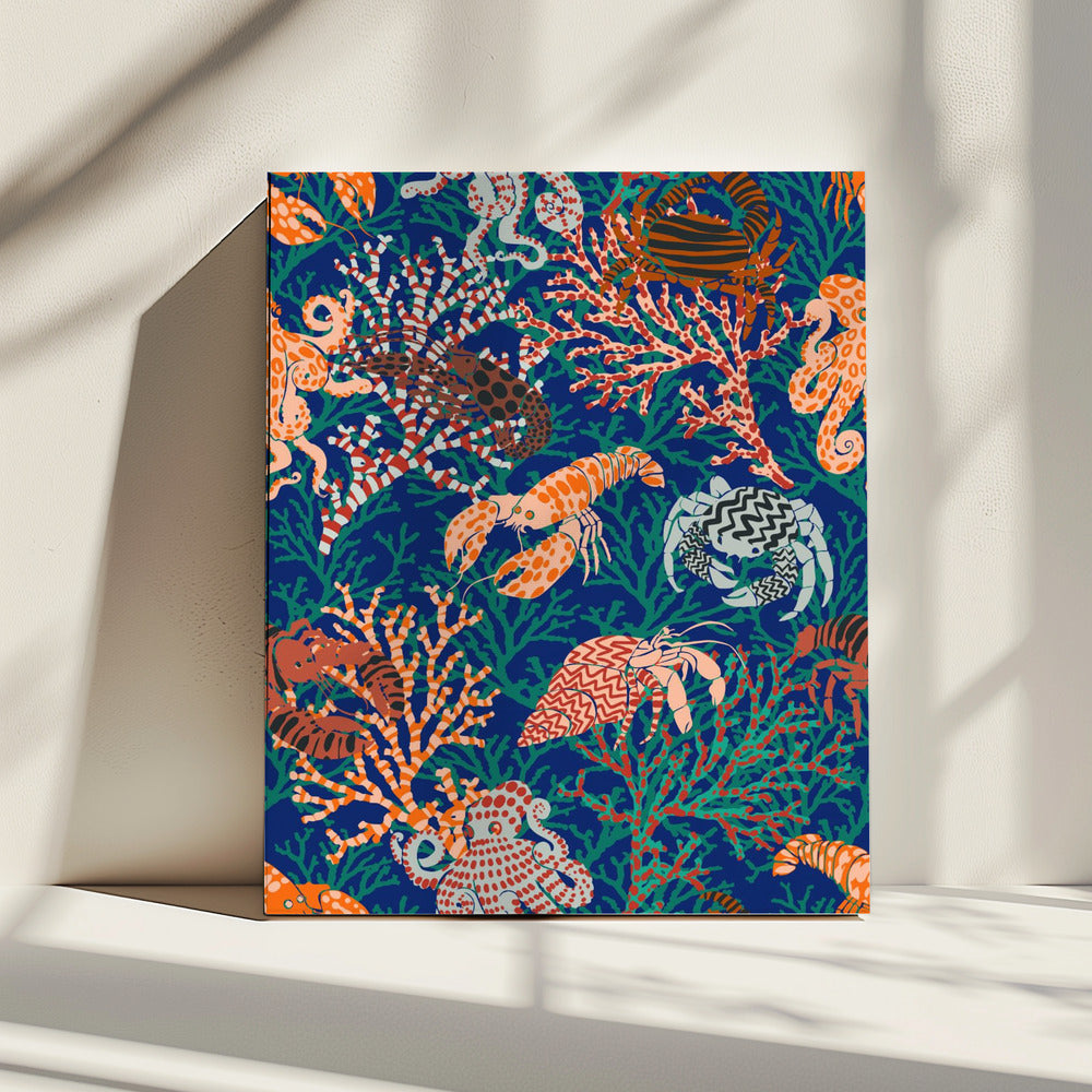 Levendig koraalrifblauw en oranje patroon | Canvas