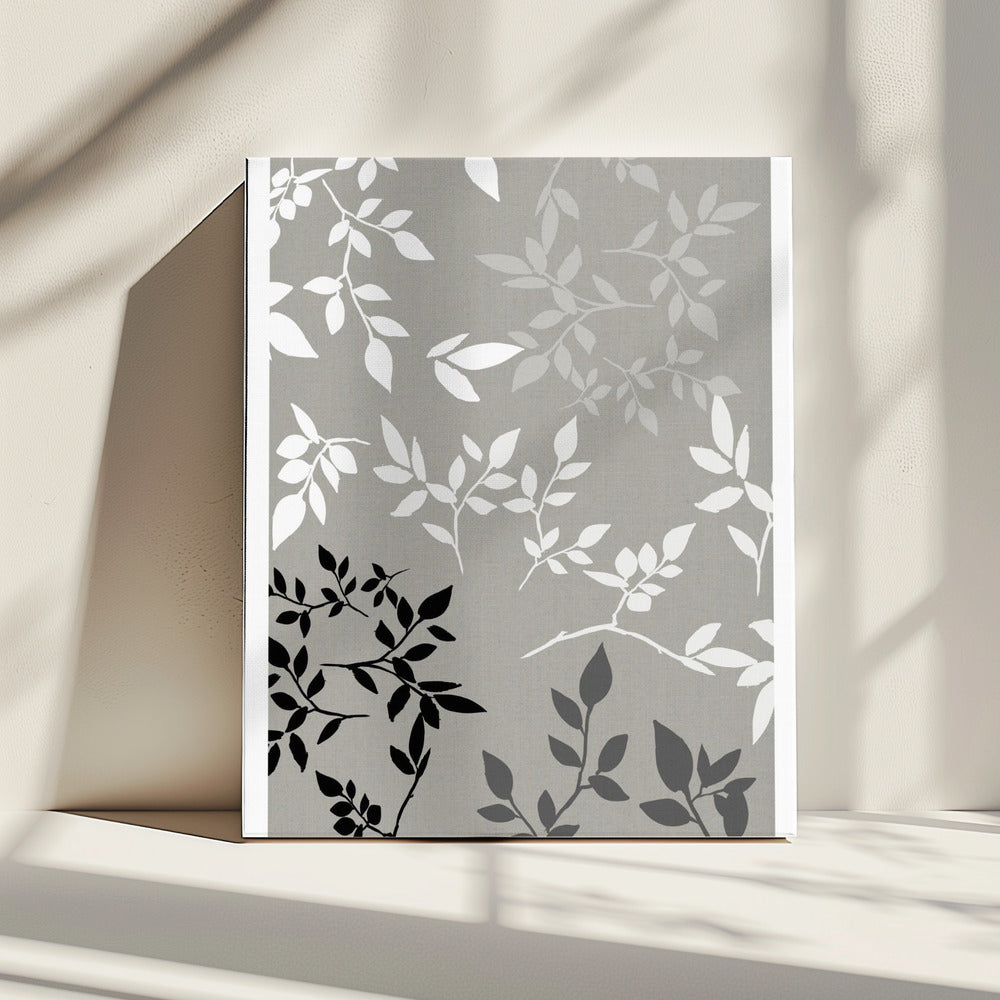 Wit Grijs Zwart Bladeren Op Linnen 1 | Canvas