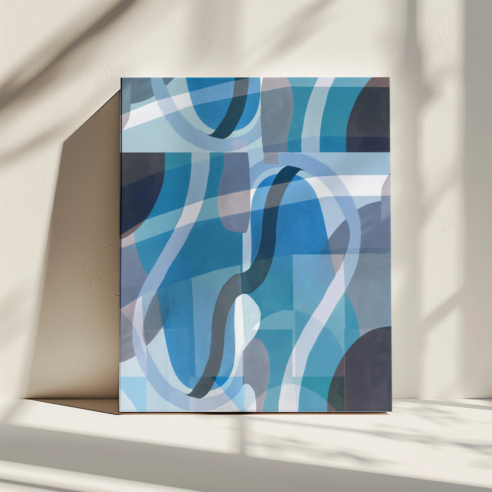 Abstracte blauwe en neutrale wervelende vormen 2 | Canvas