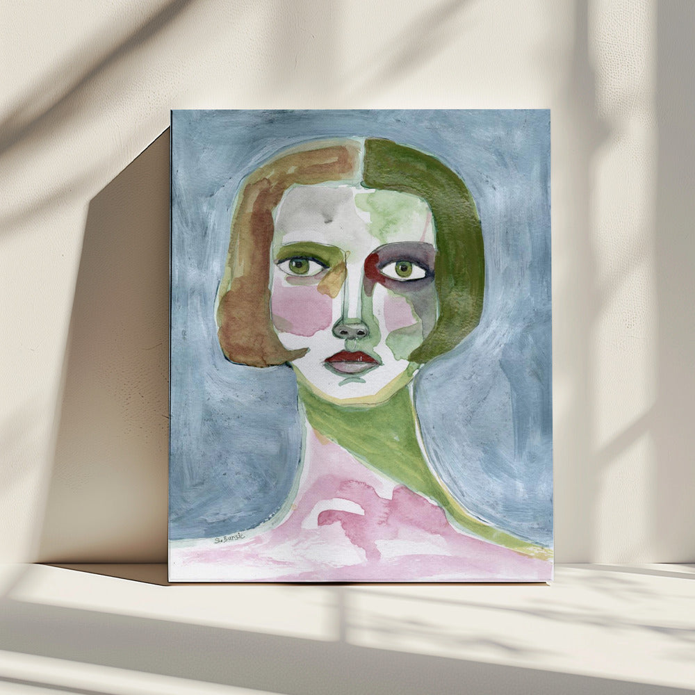 Dame met bobkapsel Grijze achtergrond | Canvas