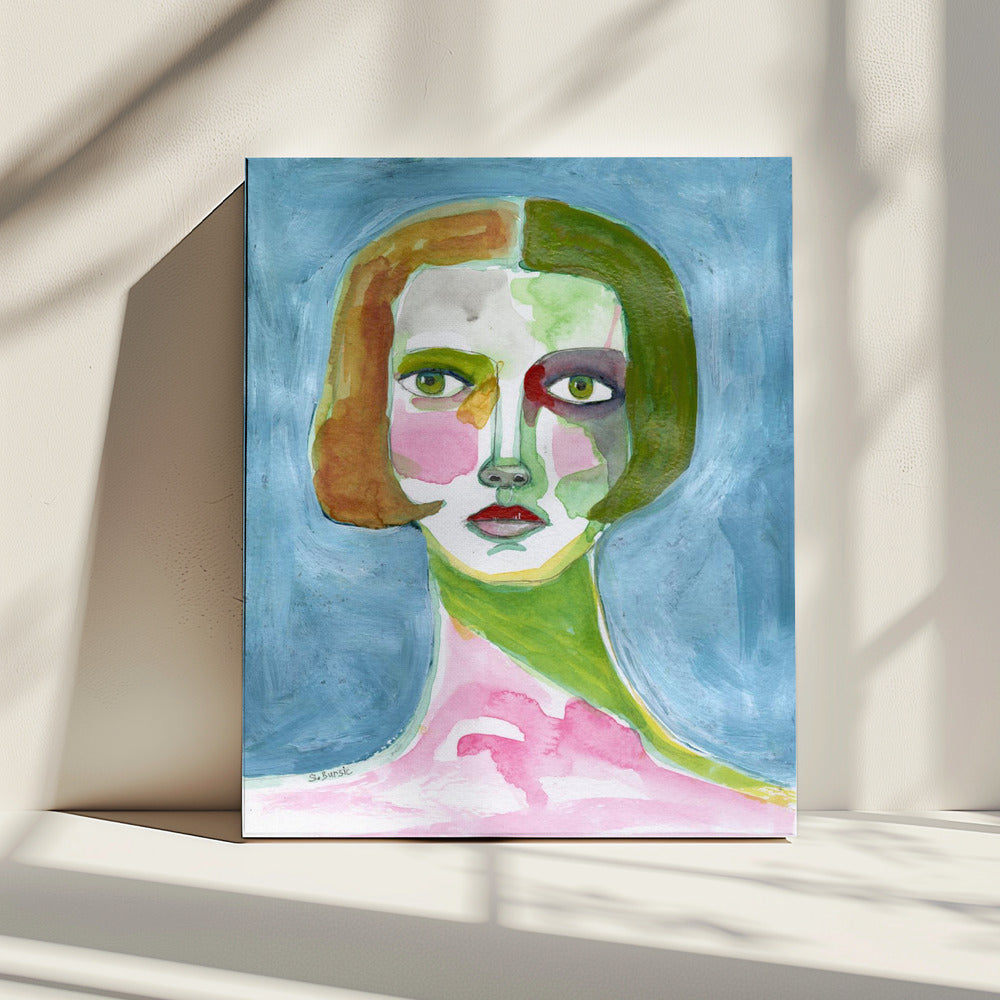 Dame met bobkapsel blauw | Canvas