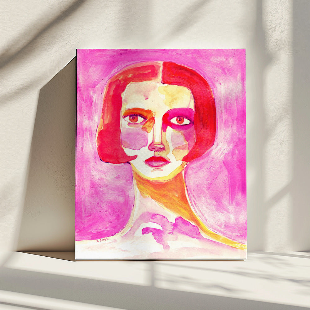 Dame met bobkapsel Felroze | Canvas