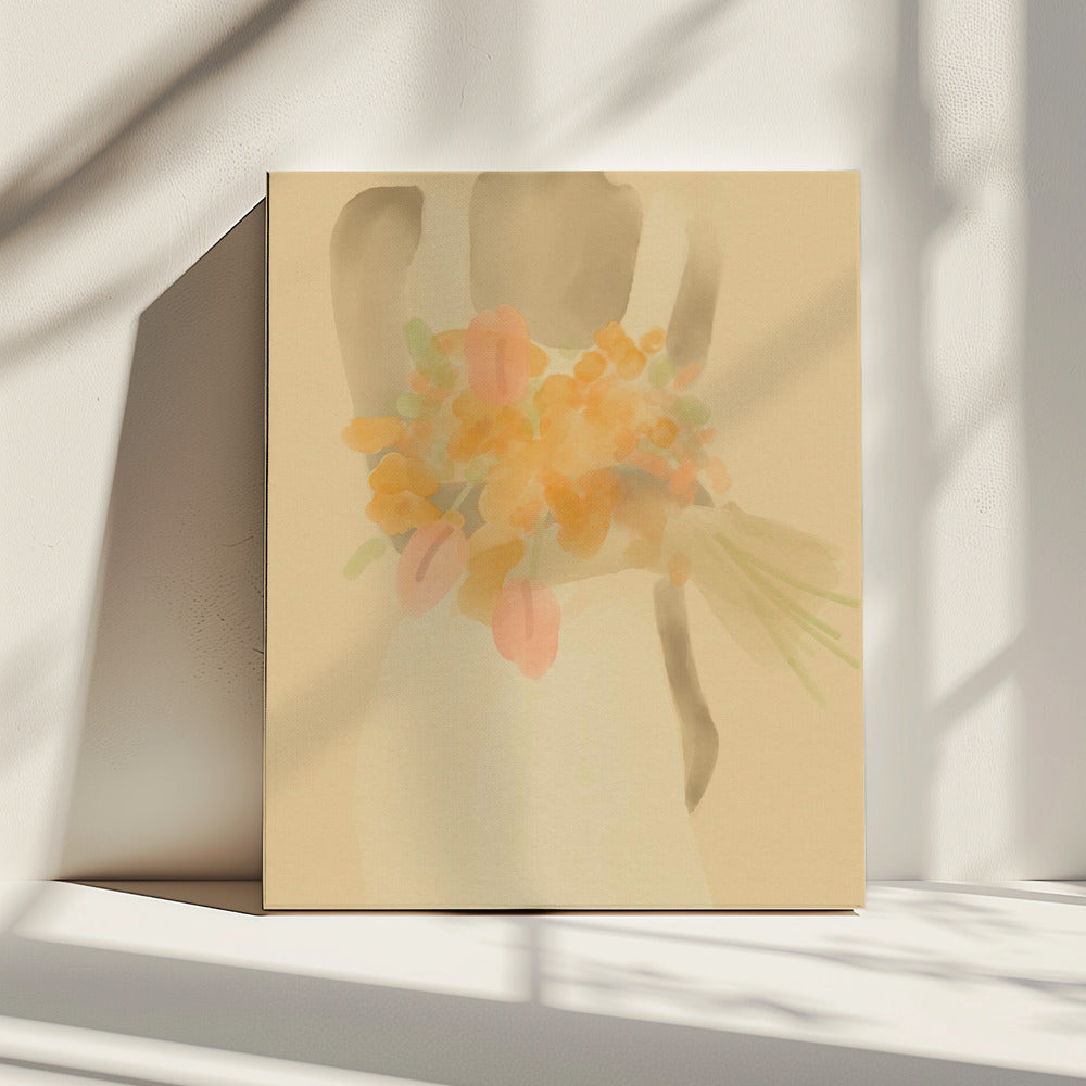 Meisje met oranje bloemen | Canvas