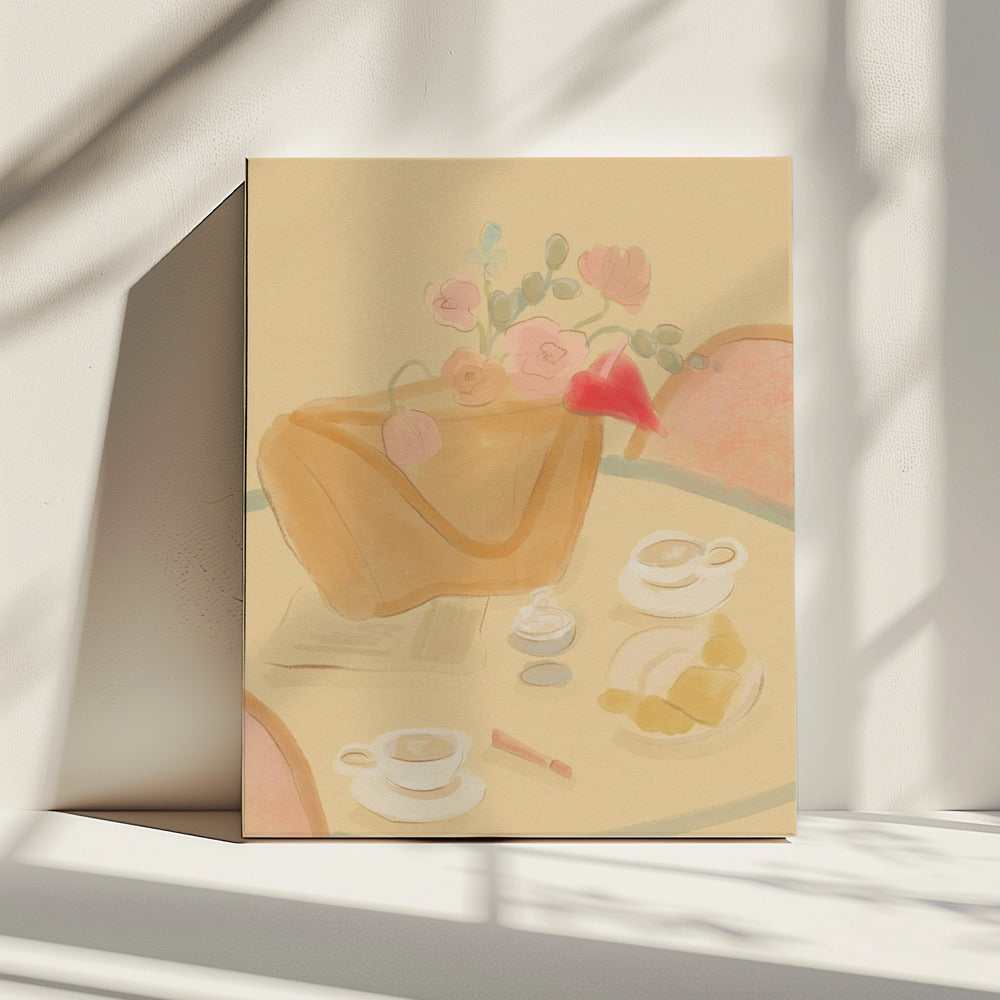 Koffiedate met bloemen | Canvas