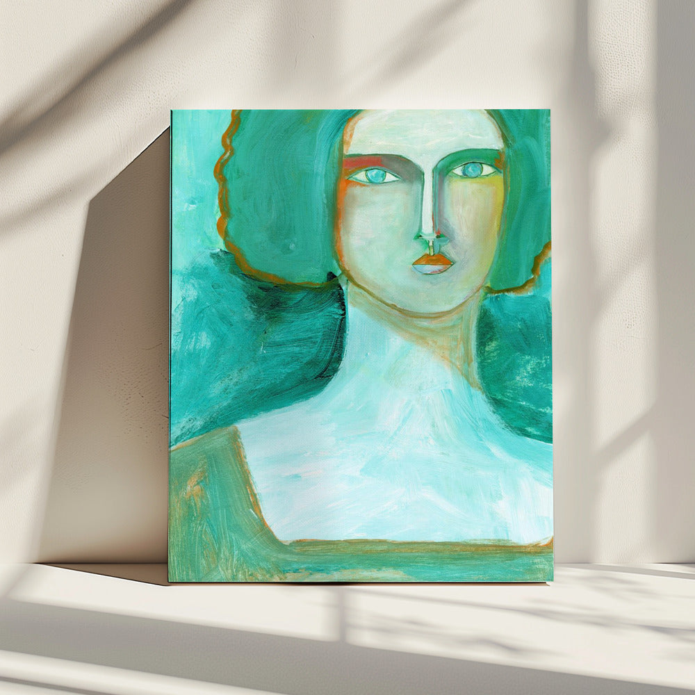 Groen meisje droomt van de zee | Canvas