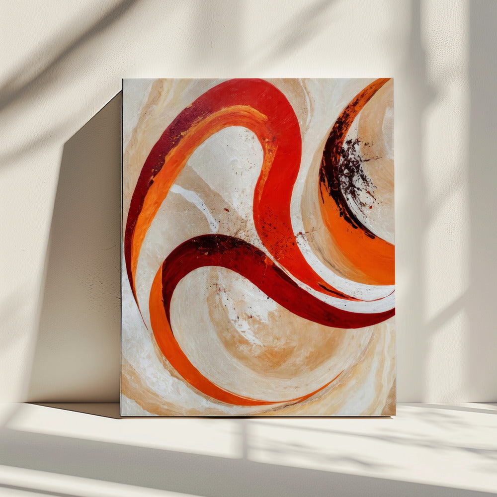 Rode en oranje wervelingen op een neutrale achtergrond | Canvas