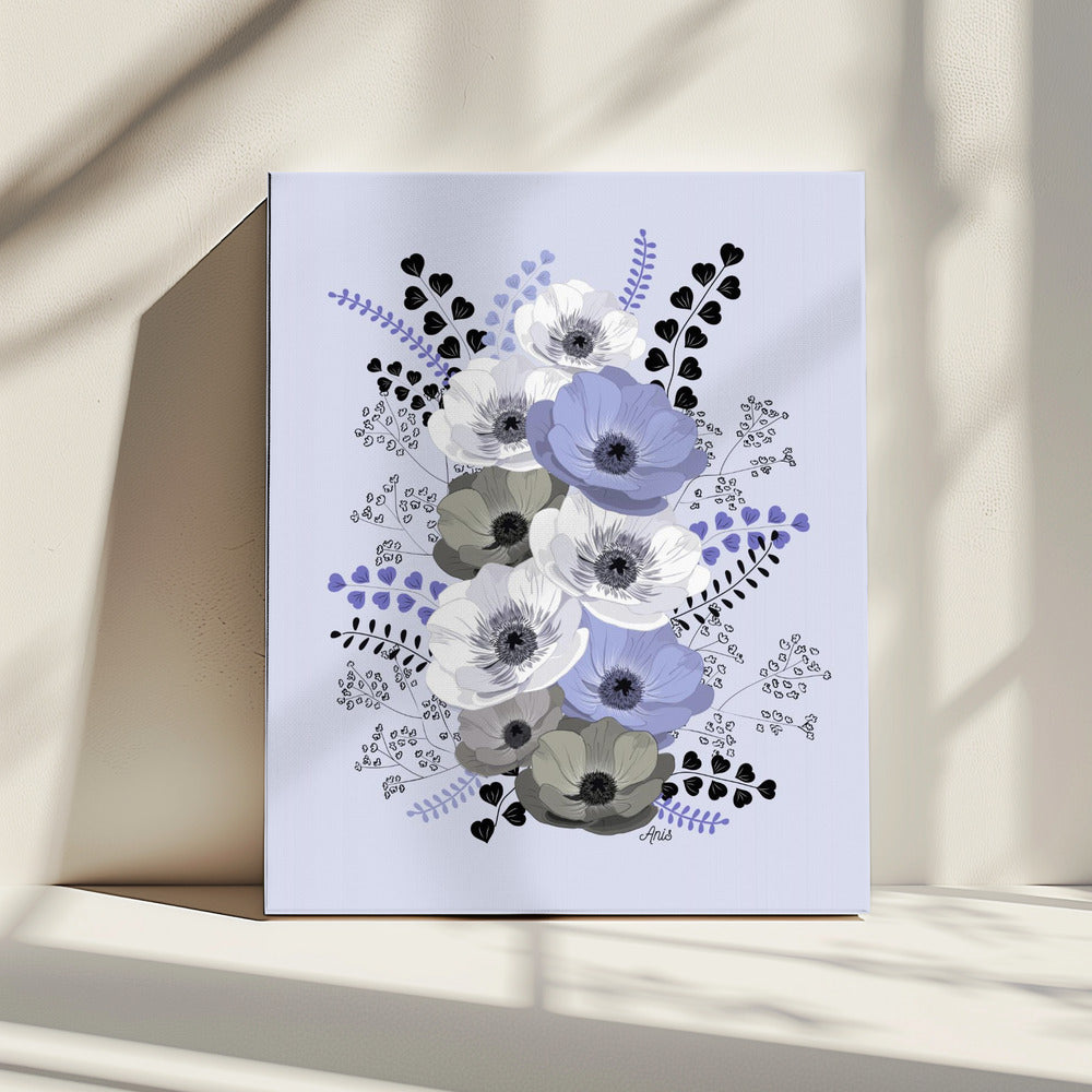 Anemonen Bloemenboeket Blauw | Canvas