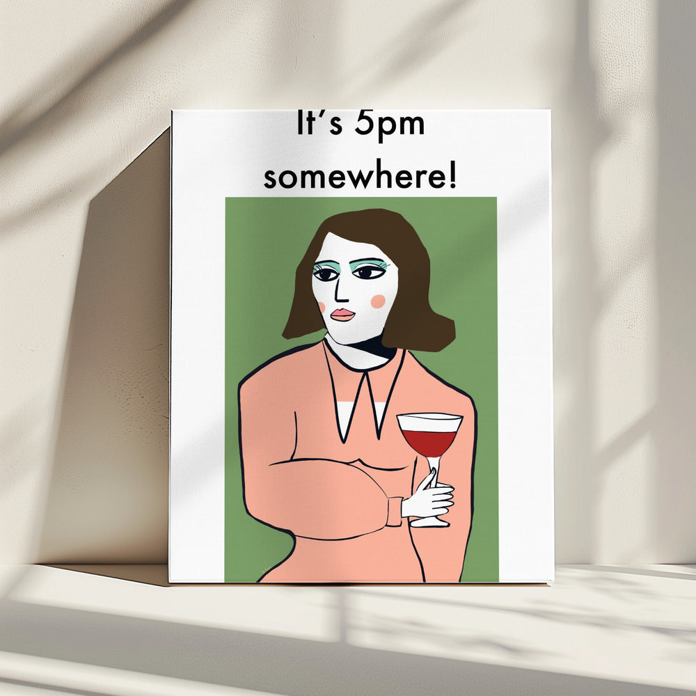 Het is ergens 17.00 uur - Humorvrouw drinkt wijn | Canvas
