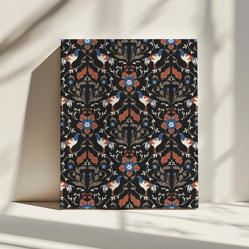 Roosters Beige Patroon | Canvas