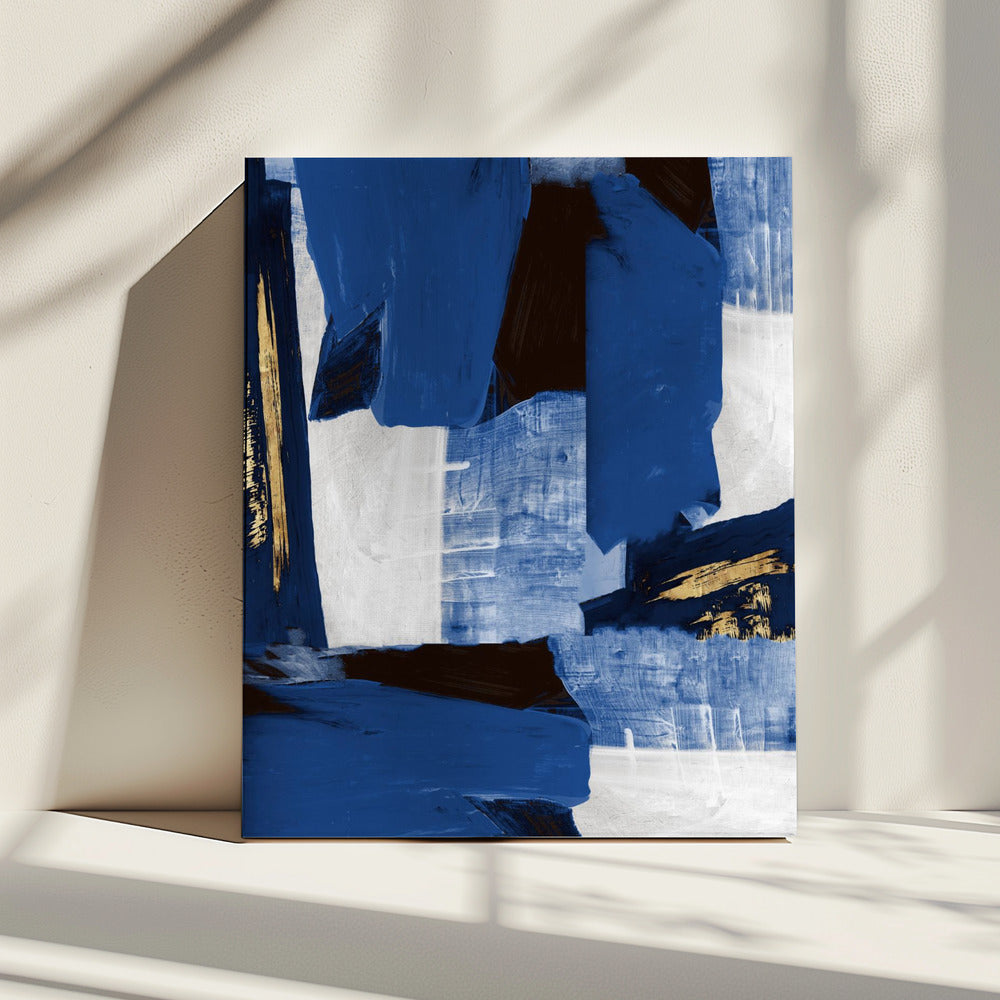 Marineblauwe gouden vormen 1 | Canvas