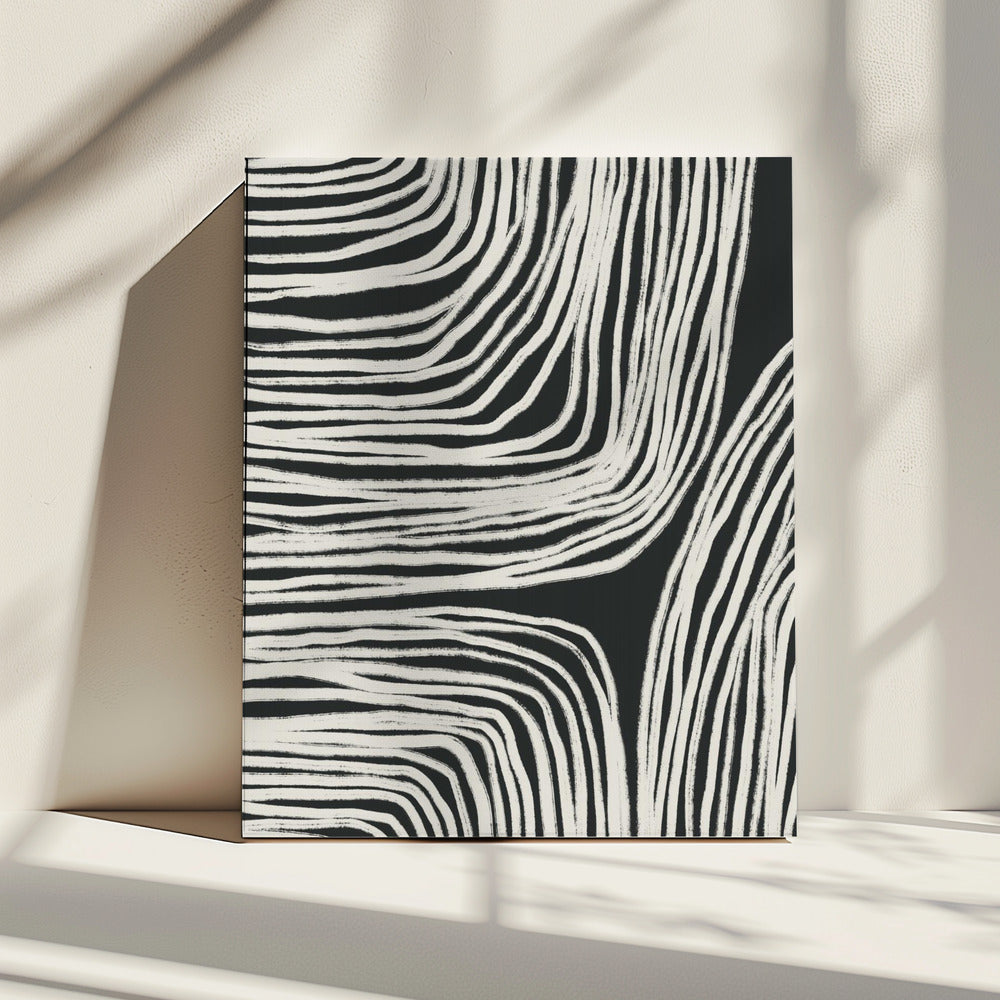 Monochrome organische golvende lijnen | Canvas