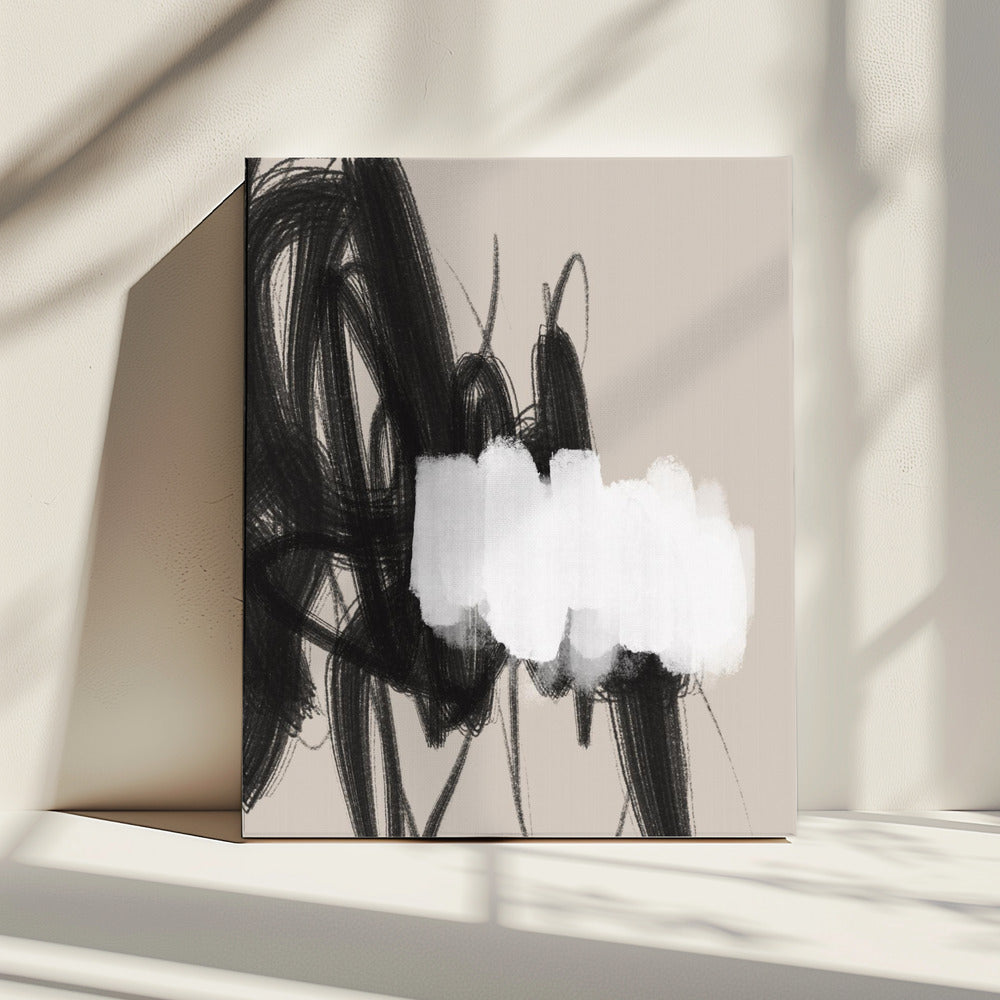 Expressieve zwart-wit penseelstreken | Canvas
