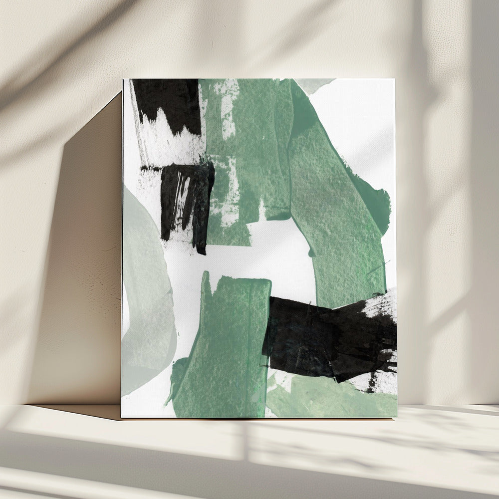 Abstract Green & Black Shapes No1 Print | Canvas