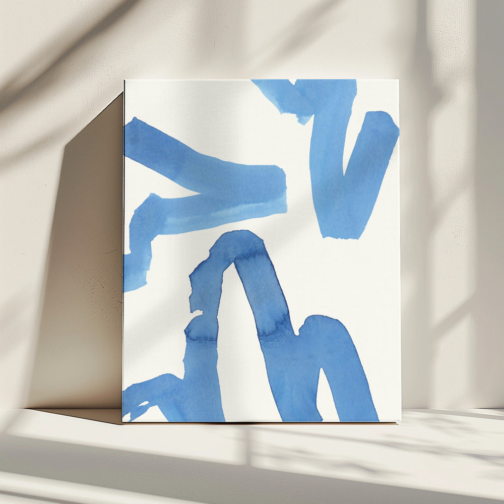 Abstracte blauwe penseelstreken kunstdruk nr. 1 | Canvas