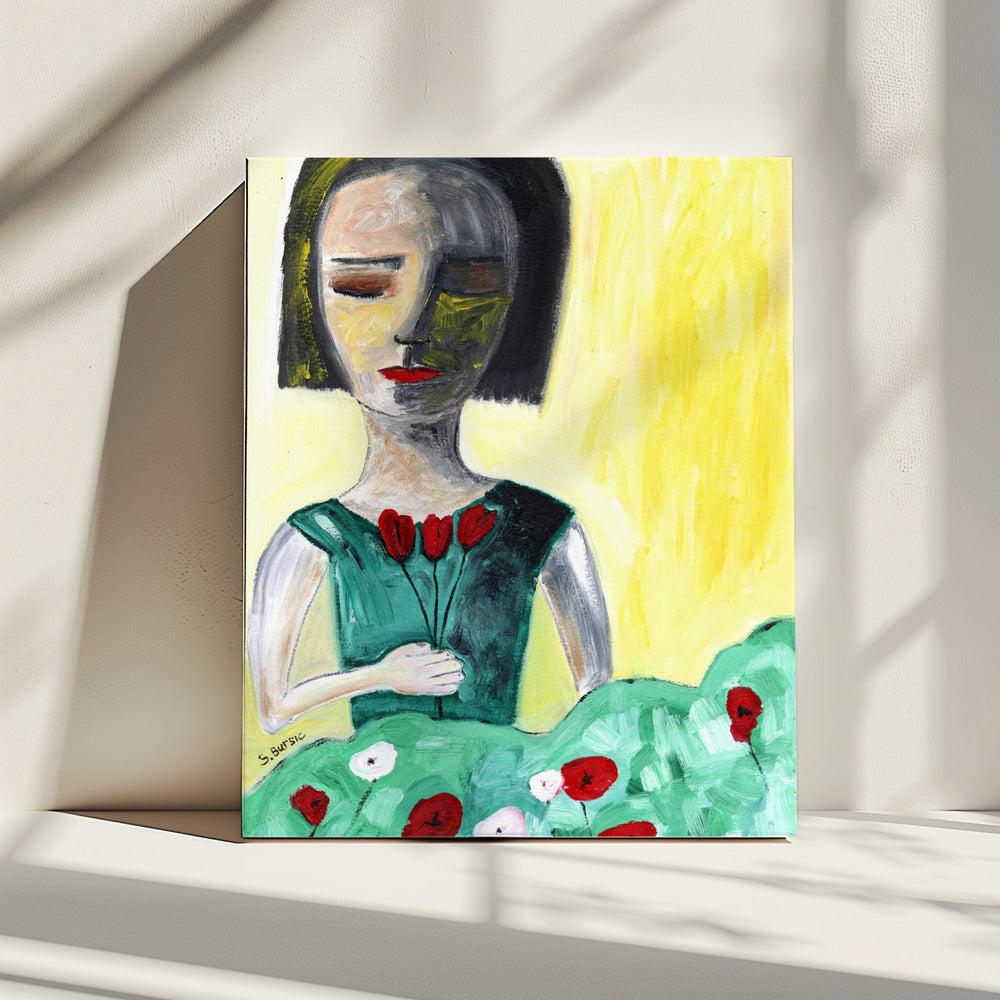 Dame in de tuin | Canvas