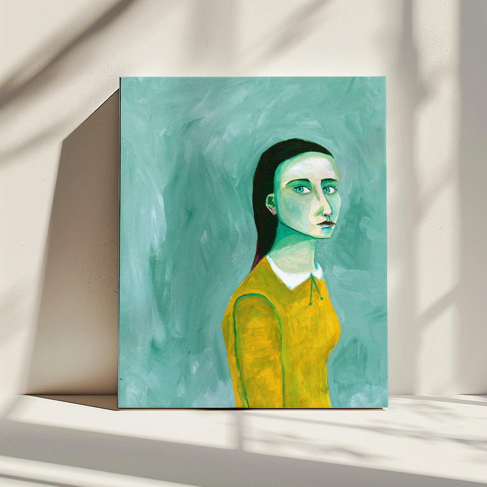 Dame in de gele jurk | Canvas