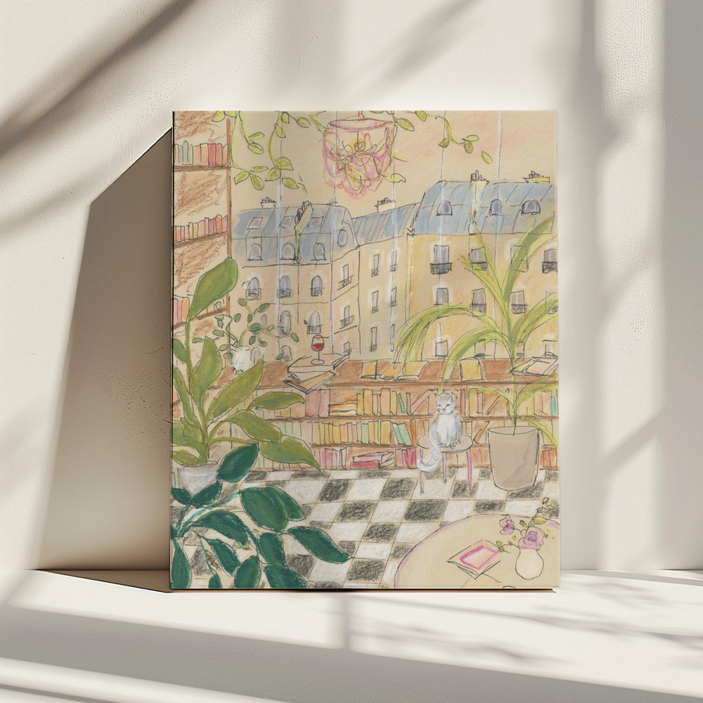 Antieke Parijse boekwinkelkat | Canvas
