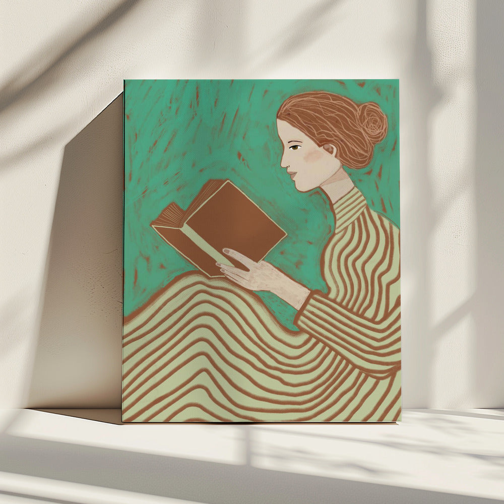 Dame leest gestreepte jurk | Canvas
